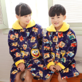 小孩子冬季珊瑚绒夹棉睡衣加厚男童女孩法兰绒卡通保暖家居服儿童