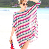 韩国新版代购沙滩裙大码波西米亚雪纺条纹性感比基尼罩裙女款罩衫
