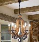 美式乡村田园创意简约灯现代六头复古木艺雕刻餐厅卧室地中海吊灯