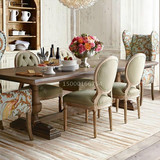 特价法式复古做旧实木方形餐桌美式欧式客厅新古典橡木餐桌椅组合