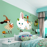 儿童房卧室卡通墙纸 幼儿园背景墙壁纸 手绘无缝大型壁画大白兔