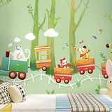 卡通幼儿园墙纸 手绘森林小动物儿童房卧室背景墙壁纸 大型壁画