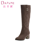 Daphne/达芙妮冬季女鞋粗跟长筒靴侧拉链金属扣中跟单靴子