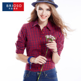 BRIOSO2016春装新款全棉格子衬衫 女 长袖小清新休闲修身大码衬衣