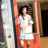 2016夏季新款韩版修身显瘦小清新甜美连衣裙中长裙短袖A字裙 女装