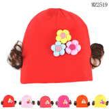 2015春秋季新款儿童装超可爱三色花包带假发宝宝套头帽6色3-8个月