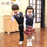 2016儿童纯棉毛线背心套装 韩版中小学生校服 新款幼儿园园服