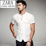 ZARA代购男装夏装商务短袖衬衣男夏季修身圆领白色衬衫男潮