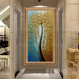 发财树油画欧式风景抽象手绘定制画走廊玄关客厅竖版装饰画金钱树
