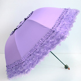 韩国公主蕾丝黑胶遮阳伞防紫外线黑胶女防晒晴雨伞三折叠太阳伞