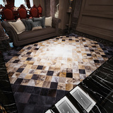 美式客厅 卧室床边地毯真皮进口正品手工茶几沙发简约牛皮地毯