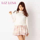 Liz Lisa2016春季新款蕾丝半高圆领2511时尚短款条纹毛衣针织衫女