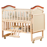 无漆实木婴儿床儿童床幼儿bb男女孩单人宝宝床带护栏床垫拼接定制