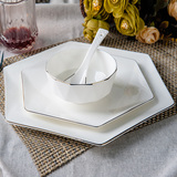 依众唐山高档创意骨瓷餐具中式碗盘家用碗碟欧式陶瓷器碗碟金边