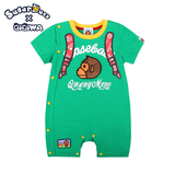 齐齐蛙正品 超萌卡通猴婴儿宝宝夏季新款纯棉绿色哈衣爬服连体衣