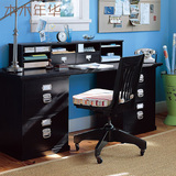多功能美式书桌 全实木书桌书柜书架组合 创意电脑桌办公桌写字台