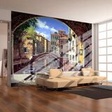 大型个性定制壁画墙纸电视背景壁纸简约欧式城市建筑插画无缝墙布