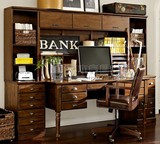 美式多功能组合电脑桌定做 美式写字台办公桌带书架书房实木家具