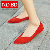 柯百蒂韩版夏季新款浅口瓢鞋平底红色单鞋磨砂羊皮平跟女鞋子D453