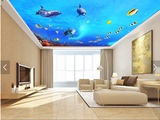 3D立体吊顶海底世界壁纸海豚儿童房客厅卧室电视背景墙纸大型壁画