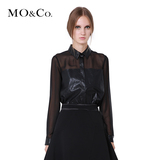 MO&Co. 黑衬衫女装欧美宽松PU透视拼接长袖显瘦衬衣M143SHT26moco