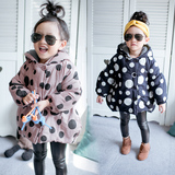 2015韩版女童秋冬季新品童装儿童波点大摆加绒加厚连帽棉衣外套