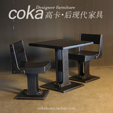 loft铁艺实木复古做旧工业餐桌椅组合咖啡厅休闲桌椅酒吧吧台桌椅
