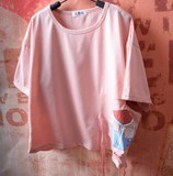 日系个性原宿风童趣软妹宽松大码室内系列 立体粉色兔子图案T恤潮