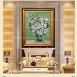 正品纯手绘梵高油画作品临摹世界名画白玫瑰花卉装饰画客厅挂画竖