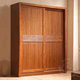 中式实木趟门衣柜 虎斑木推拉门衣橱长1米8 高2米2整体衣柜原木色