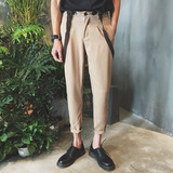 夏季新品韩版完美版型时尚百搭绅士风格背带裤男式修身九分休闲裤