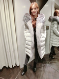 反季促销 韩国代购超大毛领羽绒服女中长款 A字修身加厚外套冬