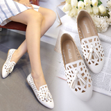 白鞋尖头单鞋42大码女鞋40-432016新款韩版夏季平跟平底镂空小
