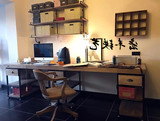 美式实木台式电脑桌现代家用写字台办公桌书桌学习桌书架书柜抽屉