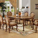 欧式餐桌椅组合 奢华美式实木仿古餐桌长方形雕花餐台一桌6椅饭桌