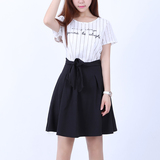 2015夏季时尚套装裙韩系学院风两件套修身显瘦连衣裙女学生中裙子