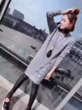 2016新款女装蕾丝拼接毛衣宽松显瘦中长款针织衫长袖连衣裙