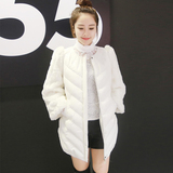 2015冬装棉服韩国pu皮棉衣女中长款韩版学生纯色无领棉袄子外套潮