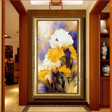 新古典纯手绘有框油画客厅装饰画简欧玄关挂画 竖版欧式壁画花卉