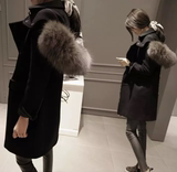 韩国正品代购2015冬大毛领呢子大衣女加厚中长款宽松茧型毛呢外套