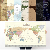 韩国indigo复古填色英文牛皮纸世界地图挂图挂画墙纸墙贴画装饰画