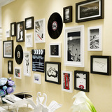 唱片大墙面全实木画框创意组合客厅背景装饰照片墙沙发相框挂墙上