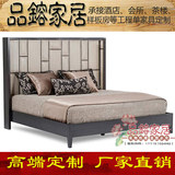 新中式实木床1.8 双人床现代简约布艺软包床婚床定做会所酒店家具