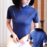 2016韩版夏装新款莫代尔t恤女半高领短袖打底衫修身纯色简约女T恤