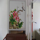 工笔牡丹现代纯手绘中式油画客厅装饰画玄关高档壁画有框画单幅画