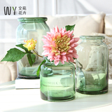 文苑 美式透明玻璃花瓶墨绿色桌面台面花器现代简约家居装饰品