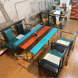 美式铁艺水管工业风西餐咖啡厅桌椅沙发卡座 复古做旧酒吧桌椅组