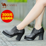 399两件 Camel骆驼女鞋 春季优雅高跟浅口单鞋真皮粗跟套脚休闲鞋