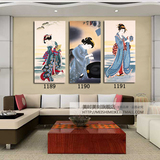 日式壁画 仕女图料理店装饰画 客厅无框画浮世绘挂画人物三联画
