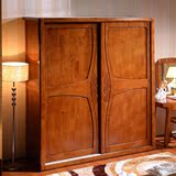 新中式卧室实木衣柜推拉门橡木两门移门木质整体衣柜衣橱现代简约